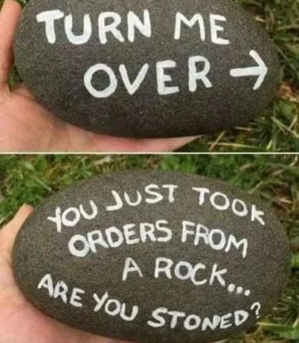 Turn me over. You just took orders from a rock, are you stoned?