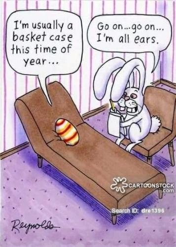 Easter egg is a basket case this time of year. Easter Bunny therapist is all ears.