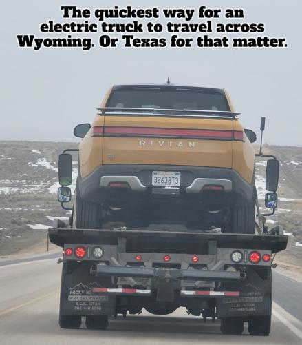 The quickest way for an electric truck to travel across Wyoming.
