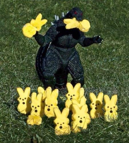 Godzilla attacks the peeps