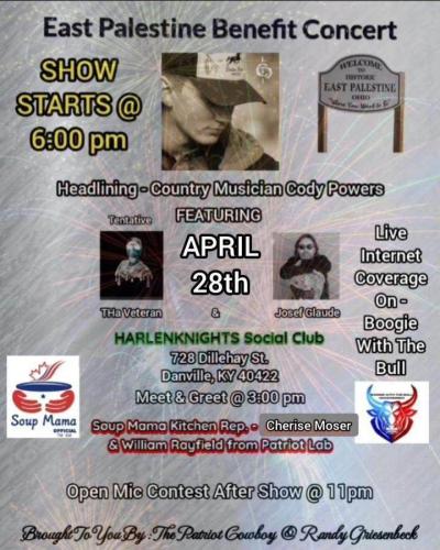 Danville, Kentucky - April 28, 2023 - East Palestine Ohio Benefit Concert