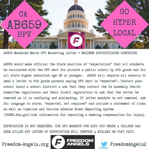 California – Call to Action – Contact Legislators Regarding HPV “Expectation” Letter to Parents of 8 – 12th Grade Students