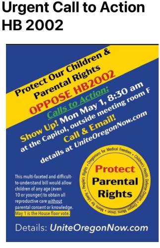 Oregon - May 1, 2023 - Urgent Call to Action - Oppose HB 2002