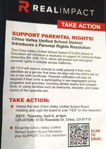 Chino, California - April 6, 2023 - School Board Meeting - Parental Rights Resolution