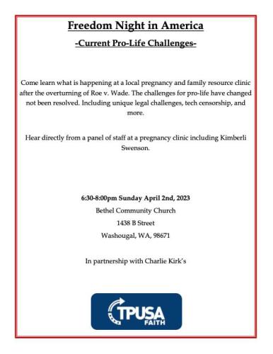 Wasougal, Washington - April 2, 2023 - Freedom Night in America