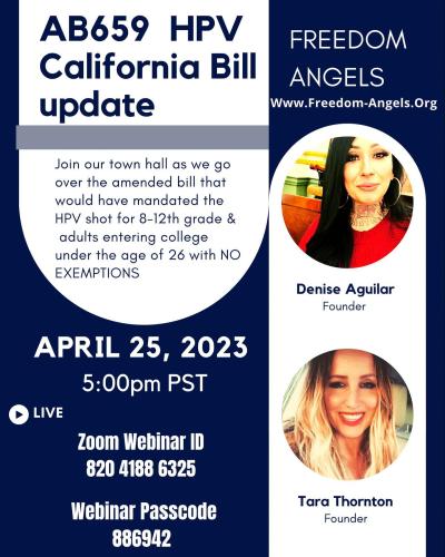 California - April 25, 2023 - Zoom Call To Discuss Status of HPV Vaccine Mandate in California Schools