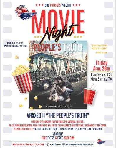 Rancho Cucamonga, California - April 28, 2023 - Vaxed ll The People's Truth Movie Night