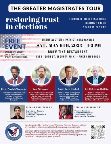 Amery, Wisconsin - May 6, 2023 - Restoring Trust in Elections
