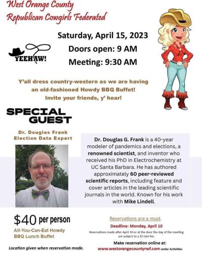 West Orange County, California - April 15, 2023 - Dr. Douglas Frank, Election Data Expert