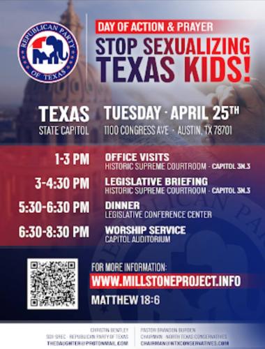 Austin, Texas - April 25, 2023 - Day of Action and Prayer - Stop Sexualizing Texas Kids
