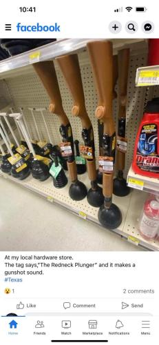 Redneck plunger makes a rifle sound when trigger is pulled to unclog toilet