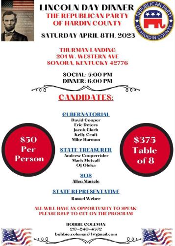 Hardin County, Kentucky - April 8, 2023 - Lincoln Day Dinner