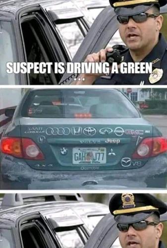suspect is driving a green