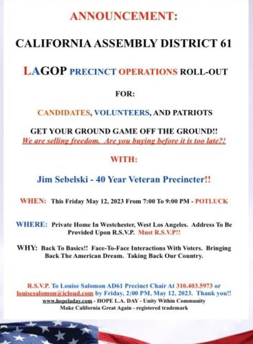 Los Angeles, California - May 12, 2023 - Assembly District LAGOP Precinct Operations Roll-Out
