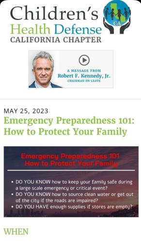 Beverly Hills, California - May 25, 2023 - Children's Health Defense - Emergency Preparedness 101 - How to Protect Your Family