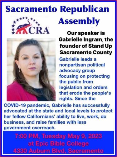 Sacramento, California - May 9, 2023 - Sacramento Republican Party Speaker - Gabrielle Ingram Founder of Stand Up Sacramento