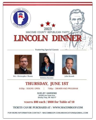 Shelby Township, Michigan - June 1, 2023 - Lincoln Day Dinner