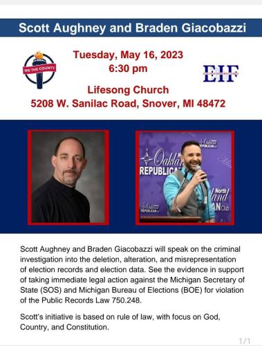 Snover, Michigan - May 16, 2023 - Presentation About Criminal Investigation into Election Tampering