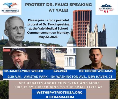 New Haven, Connecticut - May 22, 2023 - Protst Fauci Speaking at Yale Medical School Commencement