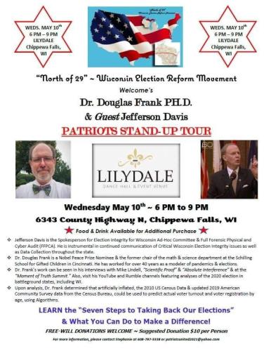 Chippewa Falls, Wisconsin - May 10, 2023 - Patriot Stand-up Tour Featuring Dr. Douglas Frank Election Integrity Expert