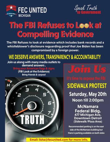Detroit, Michigan - May 20, 2023 - Expose the FBI Sidewalk Protest