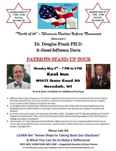 Necedah, Wisconsin - May 8, 2023 - Patriots Stand-up Tour Featuring Dr, Douglas Frank, Election Integrity Expert