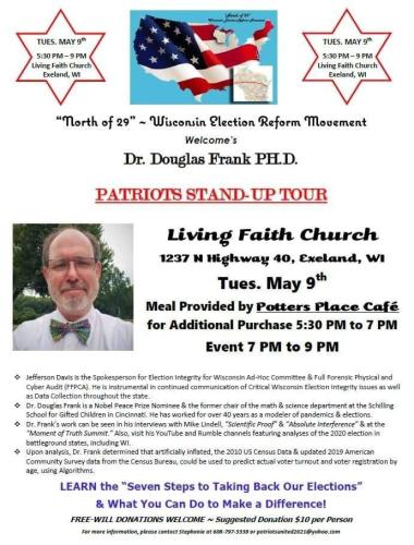 Exeland, Wisconsin - May 9, 2023 - Patriots Stand-up Tour Featuring Dr. Douglas Frank Election Integrity Expert