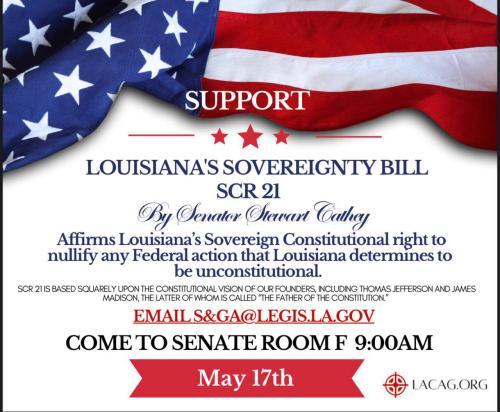 Baton Rouge, Louisisana - May 17, 2023 - Louisisana Nullification Bill