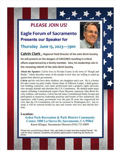Sacramento, California - June 15, 2023 - Speaker Calvin Clark - Dangers of Vaccines