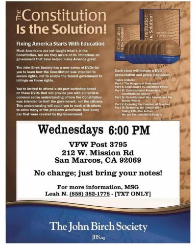 San Marcos, California - Wednesdays - The Constitution is the Solution