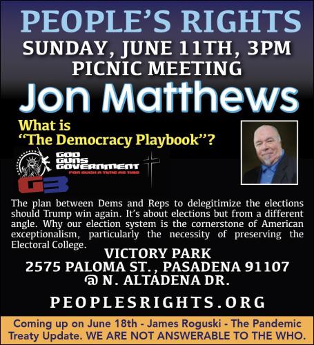 Pasadena, California - June 11, 2023 - People's Rights Picnic Meeting - What is the Democracy Playbook