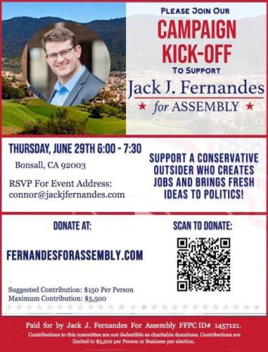 Bonsall, California - June 29, 2023 - Campaign Kickoff - Jack J. Fernandes for Assembly