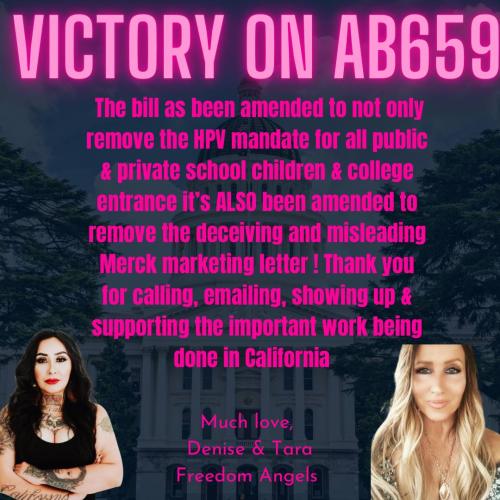 California – June 28, 2023 - VICTORY - HPV Vaccine Bill Amended to Remove Deceptive Language