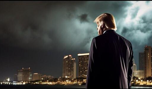 !  Trump overlooking city at night