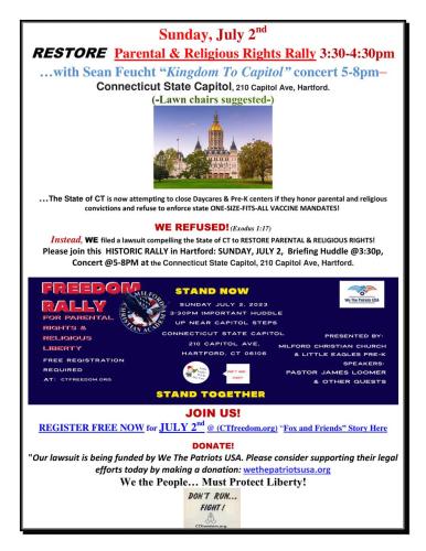 Hartford, Connecticut - July 2, 2023 - Parental and Religious Rights Rally