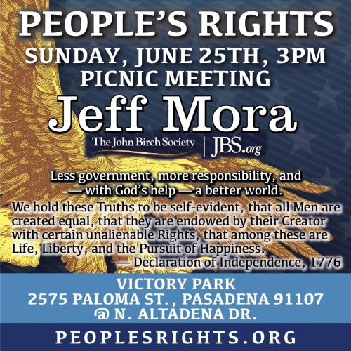 Pasadena, California - June 25, 2023 = People's Right Picnic Meeting - Jeff Mora - Less Government More Responsbility