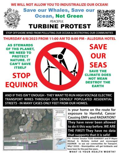 Long Beach, New York – June 8, 2023 – Protest Whales Killed by Offshore Wind Turbines