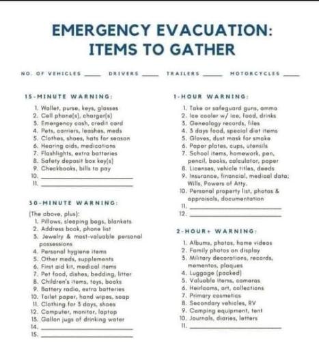 emergency evac items