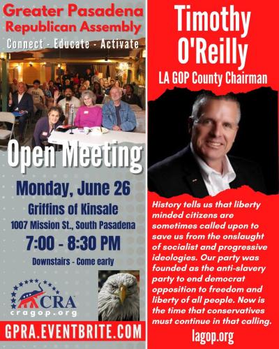 South Pasadena, California - June 26, 2023 - Greater Pasadea Republican Assembly - Timothy O'Reilly - LA GOP County Chairman