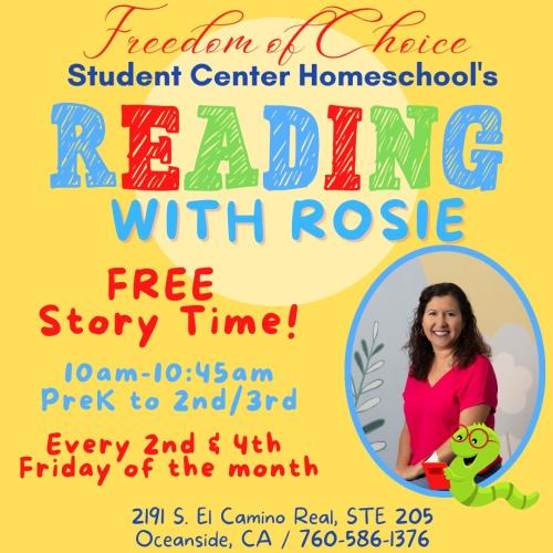 Oceanside, California – Every 2nd and 4th Friday of the Month – Student’s Center Homeschool Reading with Rosie – Free