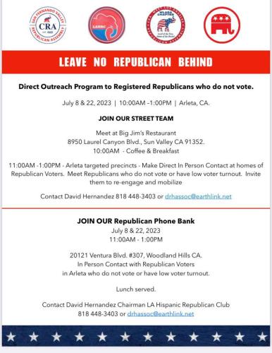 Los Angeles, California - Various Dates in July - Leave No Republivan Behind Events