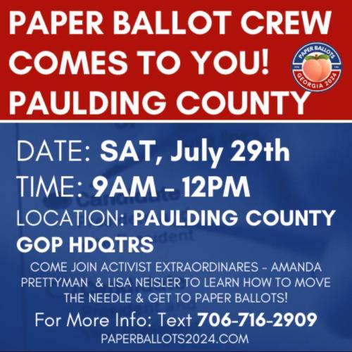 Paulding County, Georgia - July 29, 2023 - Learn How to Get Paper Ballots