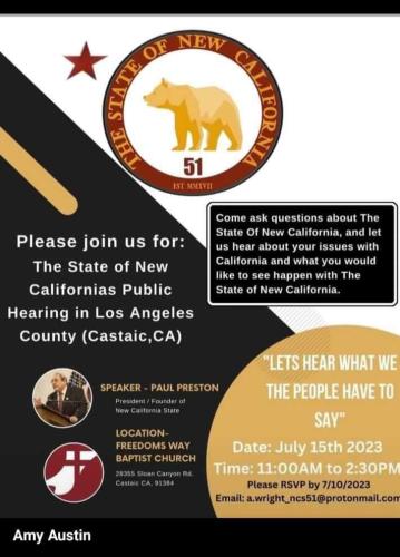 Castaic, California - July 15, 2023 - The State of New California Public Hearing