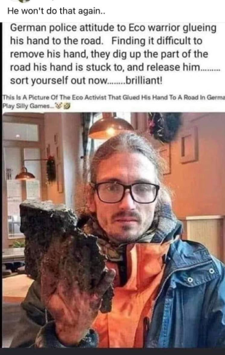 eco warrior with road on his hand