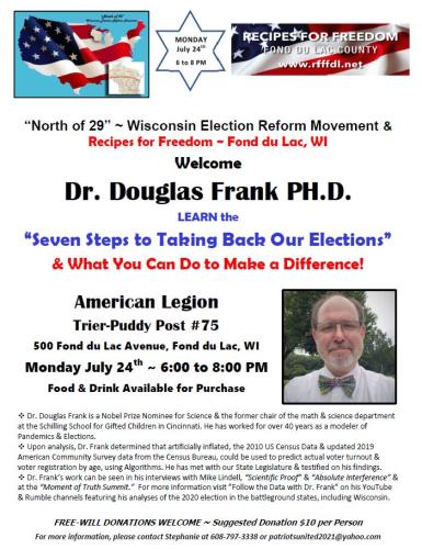 Fond du Lac, Wisconsin - July 24, 2023 - Seven Steps to Taking Back Our Elections