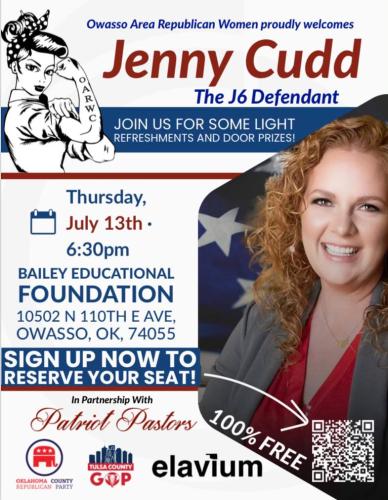 Owasso, Oklahoma - July 13, 2023 - Owasso Area Republican Women Present Jenny Cudd J6 Defendant
