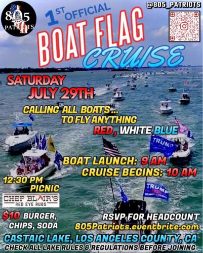 Castaic, California - July 29, 2023 - Boat Flag Cruise