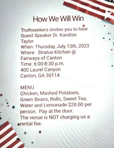 Canton, Georgia - July 13, 2023 - How We Will Win Guest Speaker - Dr. Kandiss Taylor