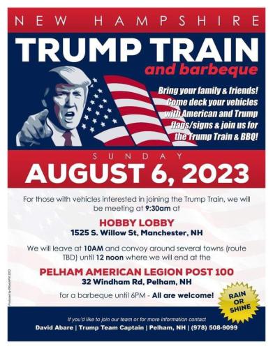 Pelham, New Hampshire - Aug 6, 2023 - Trump Train and BBQ