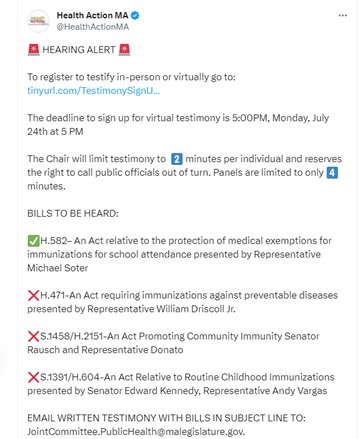 Massachusetts - July 24, 2023 - Hearing Alert - Take Action